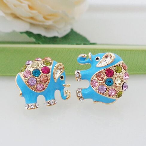 Navachi 18k Gold Plated Multicolor Enamel Colorful Crystal Elephant Stud Earrings in Kuwait