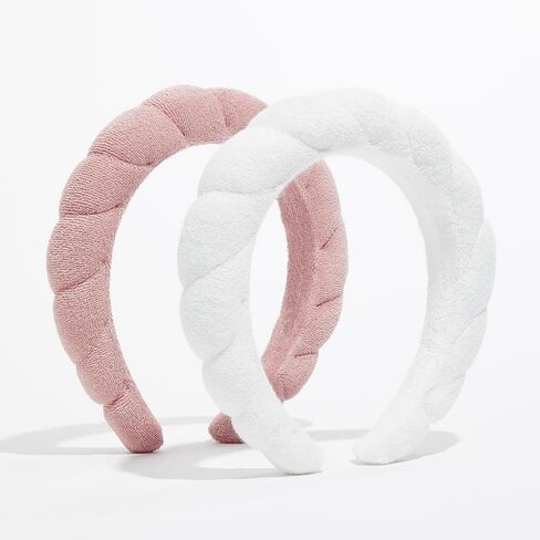 Nicole Miller Spa Headbands (2 pack) | Terry Cloth Headband for Women and Girls - Comfortable and Absorbent Hair Holder for Facials, Makeup Removals, and Showers | Black & Pink in Saudi Arabia