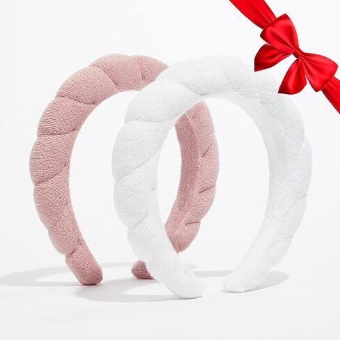 Nicole Miller Spa Headbands (2 pack) | Terry Cloth Headband for Women and Girls - Comfortable and Absorbent Hair Holder for Facials, Makeup Removals, and Showers | Black & Pink in Saudi Arabia