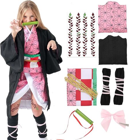Halloween Cosplay Costumes Kamado Kids Anime Kimono Halloween Cloak in Kuwait