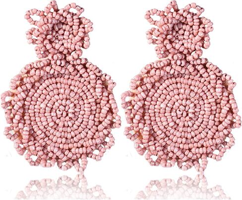 Statement Drop Earrings - Bohemian Beaded Round Dangle Earrings Gift for Women in Saudi Arabia