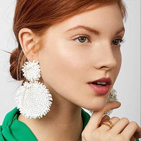 Statement Drop Earrings - Bohemian Beaded Round Dangle Earrings Gift for Women in Saudi Arabia