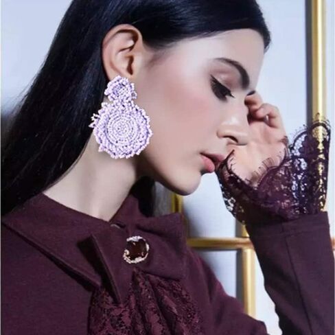 أقراط متدلية - أقراط متدلية مستديرة مطرزة بوهيمية هدية للنساء in Kuwait