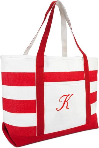 DALIX Beach Tote Bag Shoulder Bags Striped Monogrammed Red Ballent Letter A - Z in Saudi Arabia