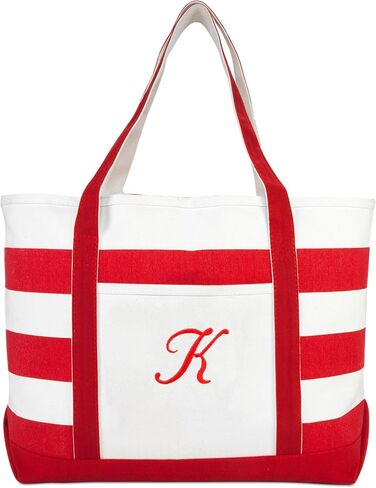 DALIX Beach Tote Bag Shoulder Bags Striped Monogrammed Red Ballent Letter A - Z in Saudi Arabia