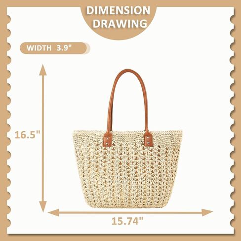 QTKJ Straw Bag, Summer Beach bag, Handwoven Straw Bag, Soft Large Beach Tote Boho Beach Shoulder Hand Bag, Woven Bag for Women Vacation Travel, Daily（Khaki） in Saudi Arabia