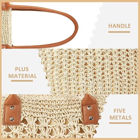 QTKJ Straw Bag, Summer Beach bag, Handwoven Straw Bag, Soft Large Beach Tote Boho Beach Shoulder Hand Bag, Woven Bag for Women Vacation Travel, Daily（Khaki） in Saudi Arabia