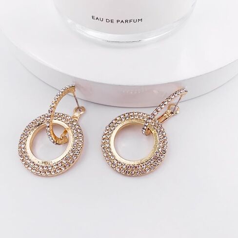 Shiningly Rhinestone Double Hoop Earrings Hanging Type Small Hoop Earrings for Women Prom Party Jewelry Gifts in Saudi Arabia