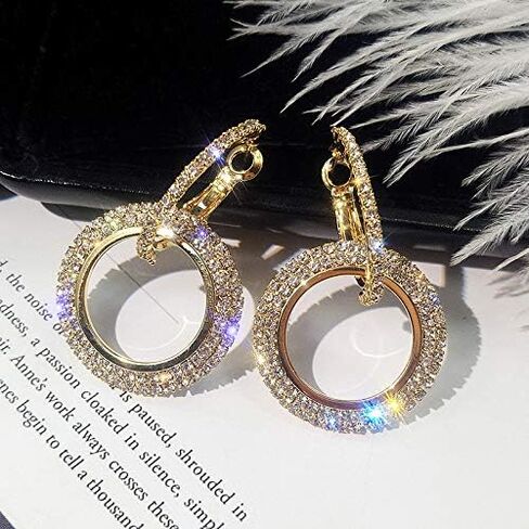 Shiningly Rhinestone Double Hoop Earrings Hanging Type Small Hoop Earrings for Women Prom Party Jewelry Gifts in Saudi Arabia