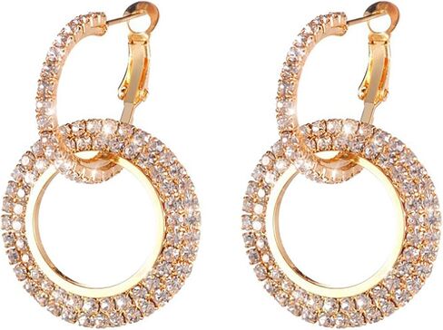 Shiningly Rhinestone Double Hoop Earrings Hanging Type Small Hoop Earrings for Women Prom Party Jewelry Gifts in Saudi Arabia