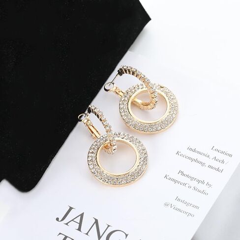 Shiningly Rhinestone Double Hoop Earrings Hanging Type Small Hoop Earrings for Women Prom Party Jewelry Gifts in Saudi Arabia