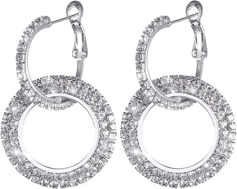 Shiningly Rhinestone Double Hoop Earrings Hanging Type Small Hoop Earrings for Women Prom Party Jewelry Gifts in Saudi Arabia