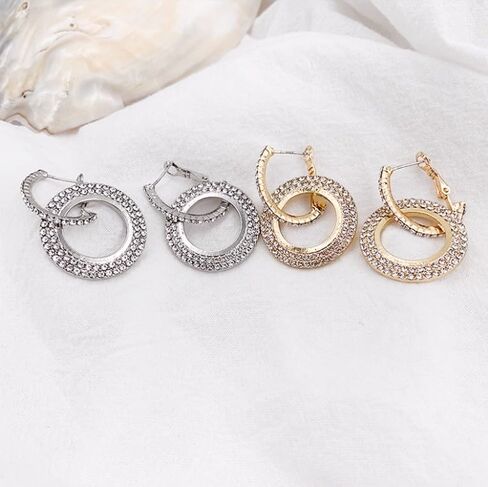 Shiningly Rhinestone Double Hoop Earrings Hanging Type Small Hoop Earrings for Women Prom Party Jewelry Gifts in Saudi Arabia