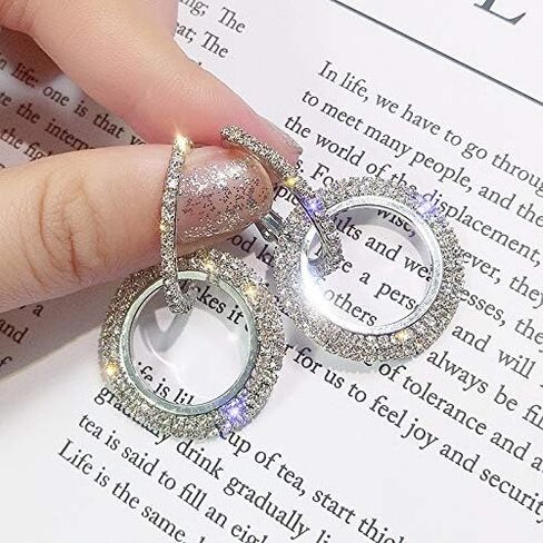 Shiningly Rhinestone Double Hoop Earrings Hanging Type Small Hoop Earrings for Women Prom Party Jewelry Gifts in Saudi Arabia