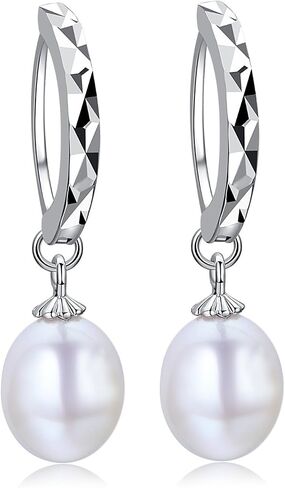 DIAMOVI The Ultimate Sterling Silver Jewelry 100% Real Natural Freshwater White Pearls | Silver Chain Pendant & Hoop Earrings | White Pearls For Women | Come In A Fine Jewelry Bag in Saudi Arabia
