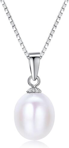 DIAMOVI The Ultimate Sterling Silver Jewelry 100% Real Natural Freshwater White Pearls | Silver Chain Pendant & Hoop Earrings | White Pearls For Women | Come In A Fine Jewelry Bag in Saudi Arabia