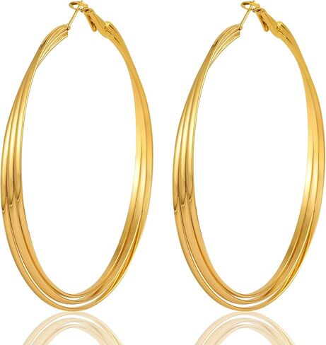 Large Gold Hoop Earrings for Women Lightweight Stainless Steel Hoops with 18K Real Gold Plated Hypoallergenic Big Circle Hoop Earrings for Women Girls in Saudi Arabia