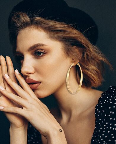 Large Gold Hoop Earrings for Women Lightweight Stainless Steel Hoops with 18K Real Gold Plated Hypoallergenic Big Circle Hoop Earrings for Women Girls in Saudi Arabia