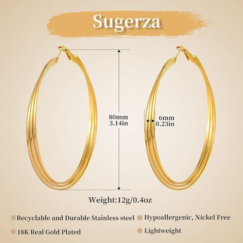 Large Gold Hoop Earrings for Women Lightweight Stainless Steel Hoops with 18K Real Gold Plated Hypoallergenic Big Circle Hoop Earrings for Women Girls in Saudi Arabia