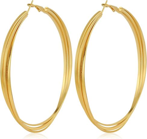 Large Gold Hoop Earrings for Women Lightweight Stainless Steel Hoops with 18K Real Gold Plated Hypoallergenic Big Circle Hoop Earrings for Women Girls in Saudi Arabia