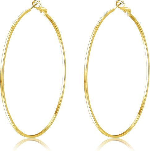 Gold Hoop Earrings for Women Girls 925 Sterling Silver Post Gold Hoops 14K Gold Plated Large Hoop Earrings Lightweight Hypoallergenic Big Gold Hoops Earrings in Kuwait