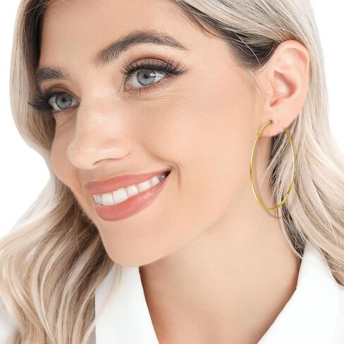 Gold Hoop Earrings for Women Girls 925 Sterling Silver Post Gold Hoops 14K Gold Plated Large Hoop Earrings Lightweight Hypoallergenic Big Gold Hoops Earrings in Kuwait