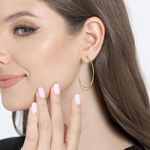 Gold Hoop Earrings for Women Girls 925 Sterling Silver Post Gold Hoops 14K Gold Plated Large Hoop Earrings Lightweight Hypoallergenic Big Gold Hoops Earrings in Kuwait