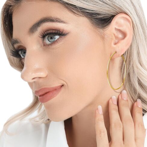 Gold Hoop Earrings for Women Girls 925 Sterling Silver Post Gold Hoops 14K Gold Plated Large Hoop Earrings Lightweight Hypoallergenic Big Gold Hoops Earrings in Kuwait