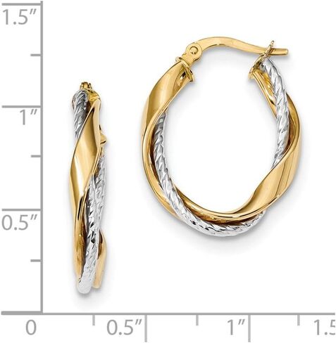 FB Jewels Solid 14K White And Yellow Two Tone Gold Polished Rope Twisted Oval Hoop Earrings in Saudi Arabia