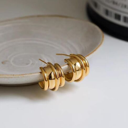 أقراط دائرية ذهبية واسعة للنساء أقراط هوجي مكتنزة 20 مم أقراط دائرية صغيرة سميكة للفتيات in Kuwait