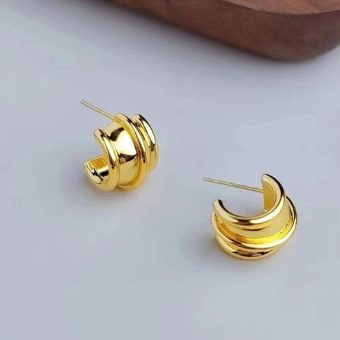 أقراط دائرية ذهبية واسعة للنساء أقراط هوجي مكتنزة 20 مم أقراط دائرية صغيرة سميكة للفتيات in Kuwait