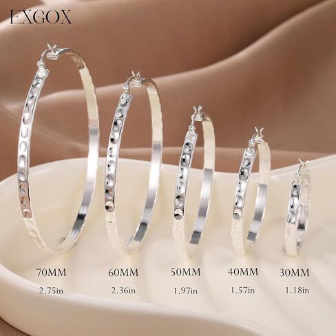 أقراط EXGOX للنساء 925 من الفضة الاسترلينية لا تسبب الحساسية 14 قيراط أقراط مطلية بالذهب الحقيقي خفيفة الوزن 4 مم واسعة سميكة كبيرة أقراط عصرية (30/40/50/60/70) in Kuwait