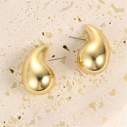 2 Pairs Chunky Gold Teardrop Hoop Earrings Set Dupes for Women Girls Hollow Polished Waterdrop Geometric Thick Lightweight Stud Earrings Tear Drop Hoops for Her Wife Mom Trendy Jewelry Gifts in Saudi Arabia