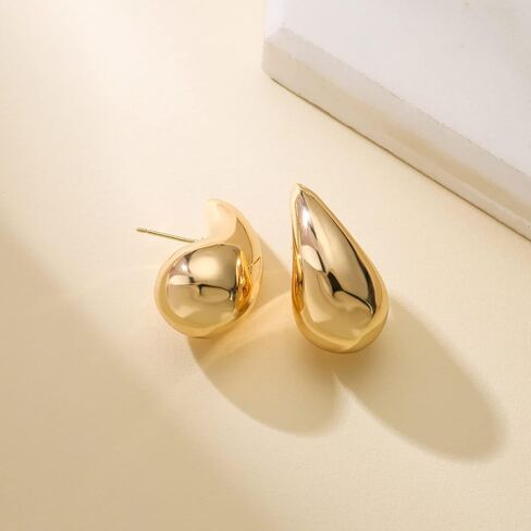 2 Pairs Chunky Gold Teardrop Hoop Earrings Set Dupes for Women Girls Hollow Polished Waterdrop Geometric Thick Lightweight Stud Earrings Tear Drop Hoops for Her Wife Mom Trendy Jewelry Gifts in Saudi Arabia