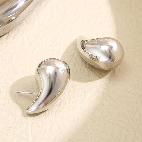 2 Pairs Chunky Gold Teardrop Hoop Earrings Set Dupes for Women Girls Hollow Polished Waterdrop Geometric Thick Lightweight Stud Earrings Tear Drop Hoops for Her Wife Mom Trendy Jewelry Gifts in Saudi Arabia