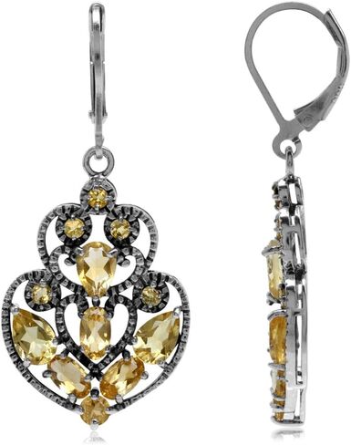 Silvershake Genuine Gemstone 925 Sterling Silver Elegant Victorian Boho Style Leverback Drop Earrings Jewelry for Women in Saudi Arabia
