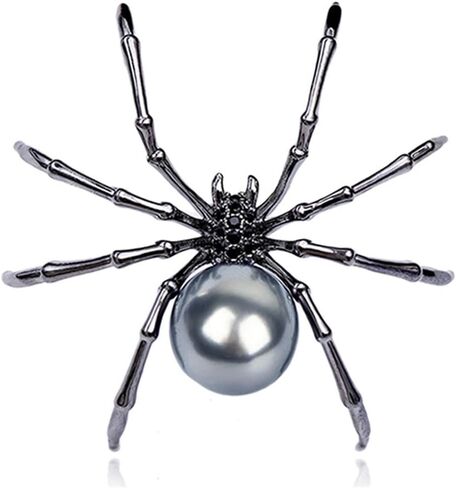 Black Spider Rhinestone Pearl Insect Brooch Fashion Women Rhinestone Faux Pearl Spider Brooch Pin Corsage Lapel Jewelry Gift Men Accessorie DIY in Kuwait