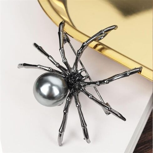 Black Spider Rhinestone Pearl Insect Brooch Fashion Women Rhinestone Faux Pearl Spider Brooch Pin Corsage Lapel Jewelry Gift Men Accessorie DIY in Kuwait