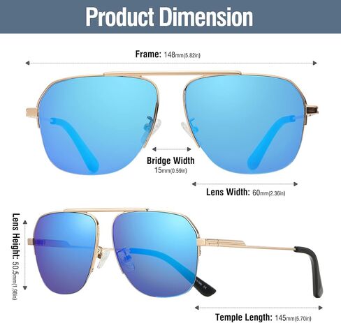 DUCO Retro Aviator Sunglasses for Mens Womens Semi-Rimless Non-Polarized Trendy Sun Glasses Metal Frame for Driving DC3035 in Saudi Arabia