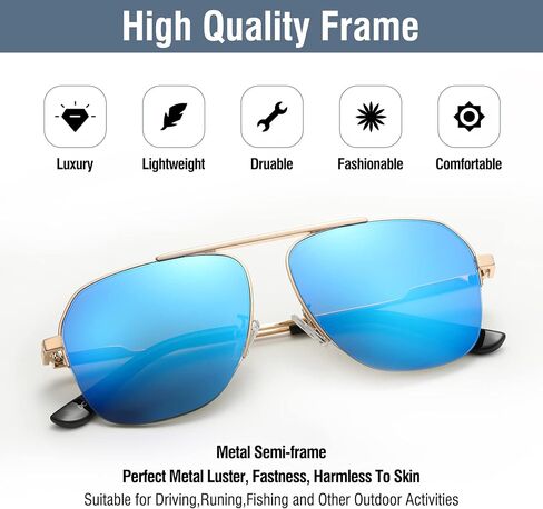 DUCO Retro Aviator Sunglasses for Mens Womens Semi-Rimless Non-Polarized Trendy Sun Glasses Metal Frame for Driving DC3035 in Saudi Arabia