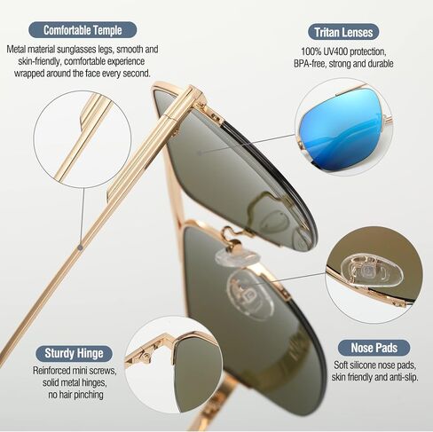 DUCO Retro Aviator Sunglasses for Mens Womens Semi-Rimless Non-Polarized Trendy Sun Glasses Metal Frame for Driving DC3035 in Saudi Arabia