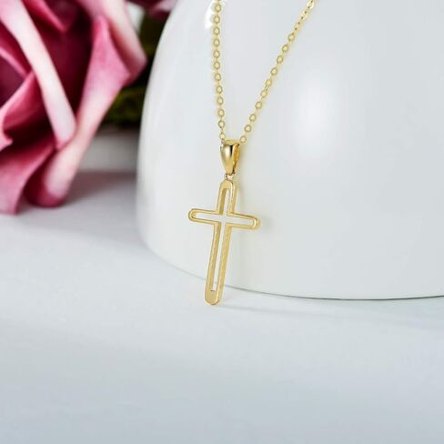 14K Solid Gold Cross Necklace for Women, Real Gold Faith Cross Pendant Religious Jewelry Gift for Her, Wife, Mom 16"-18" in Saudi Arabia