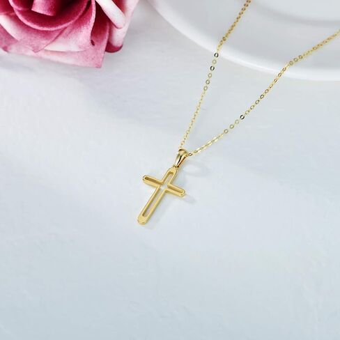 14K Solid Gold Cross Necklace for Women, Real Gold Faith Cross Pendant Religious Jewelry Gift for Her, Wife, Mom 16"-18" in Saudi Arabia