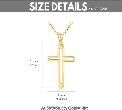 14K Solid Gold Cross Necklace for Women, Real Gold Faith Cross Pendant Religious Jewelry Gift for Her, Wife, Mom 16"-18" in Saudi Arabia
