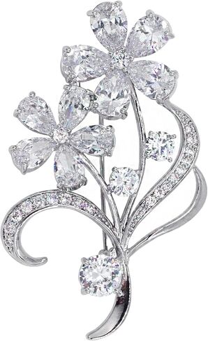 دبابيس كريستال خمر نمط زهرة بروش الزركون دبوس شكل الأزهار الفضة للنساء والفتيات والسيدات موضة هدية عيد الميلاد in Kuwait
