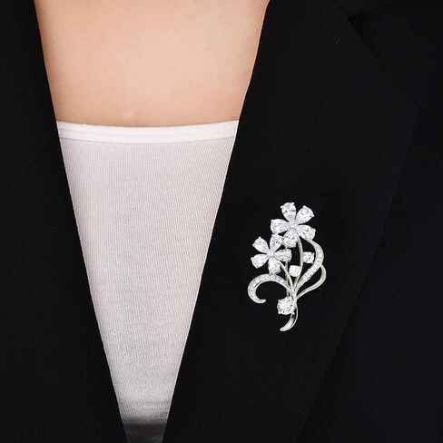 دبابيس كريستال خمر نمط زهرة بروش الزركون دبوس شكل الأزهار الفضة للنساء والفتيات والسيدات موضة هدية عيد الميلاد in Kuwait