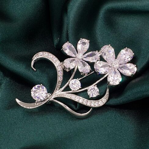 دبابيس كريستال خمر نمط زهرة بروش الزركون دبوس شكل الأزهار الفضة للنساء والفتيات والسيدات موضة هدية عيد الميلاد in Kuwait