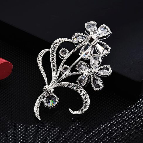 دبابيس كريستال خمر نمط زهرة بروش الزركون دبوس شكل الأزهار الفضة للنساء والفتيات والسيدات موضة هدية عيد الميلاد in Kuwait