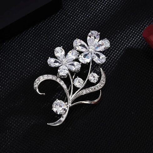 دبابيس كريستال خمر نمط زهرة بروش الزركون دبوس شكل الأزهار الفضة للنساء والفتيات والسيدات موضة هدية عيد الميلاد in Kuwait