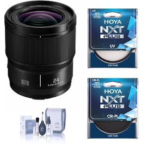 Panasonic Lumix S 24mm f/1.8 Lens for L Mount, Bundle with Hoya NXT Plus 67mm UV+CPL Filter Kit, Cleaning Kit